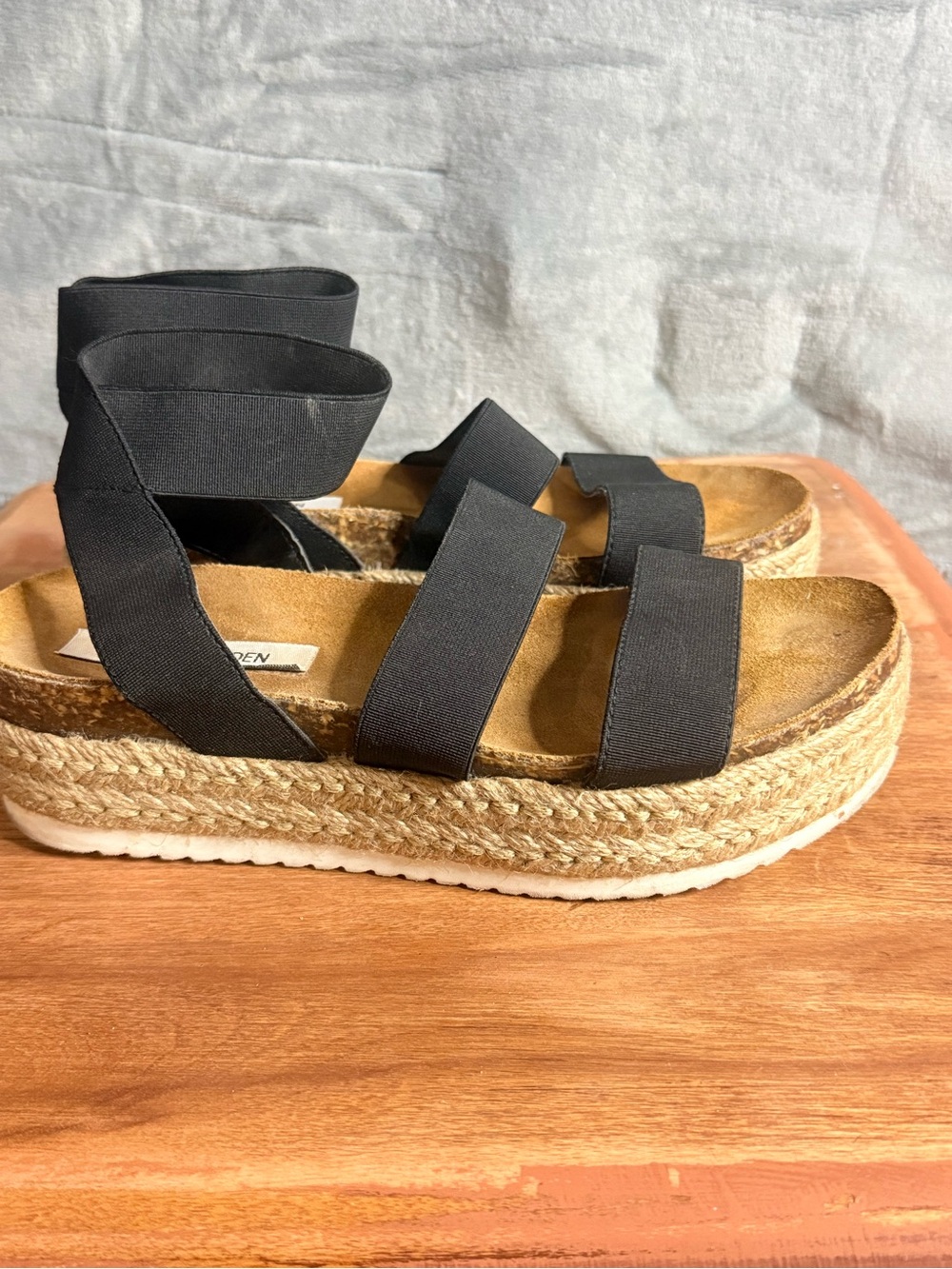 Steve Madden Black Platform Espadrille Sandals with Wrap Straps